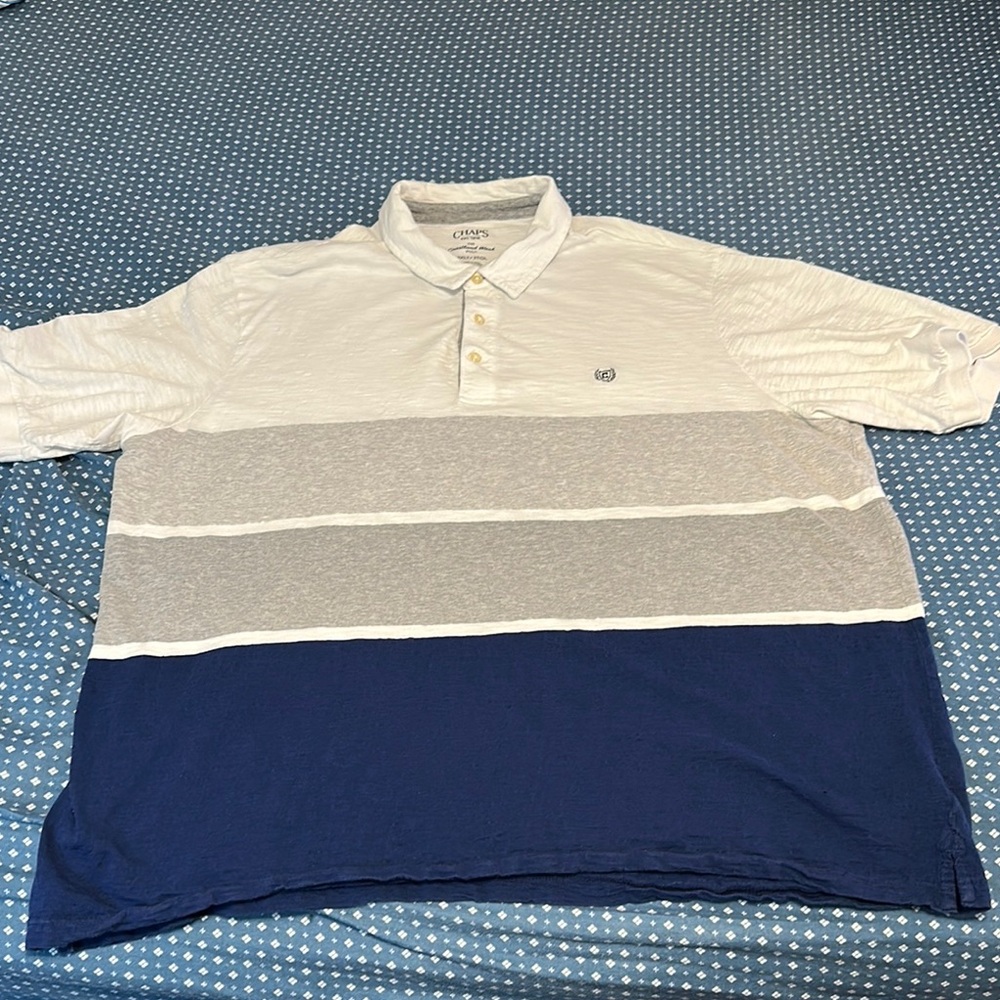 Chaps Polo Shirt White and Gray Color Block Design